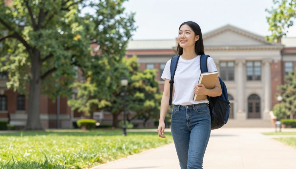 充满信心的学生走在大学校园中 充满信心的学生走在大学校园中